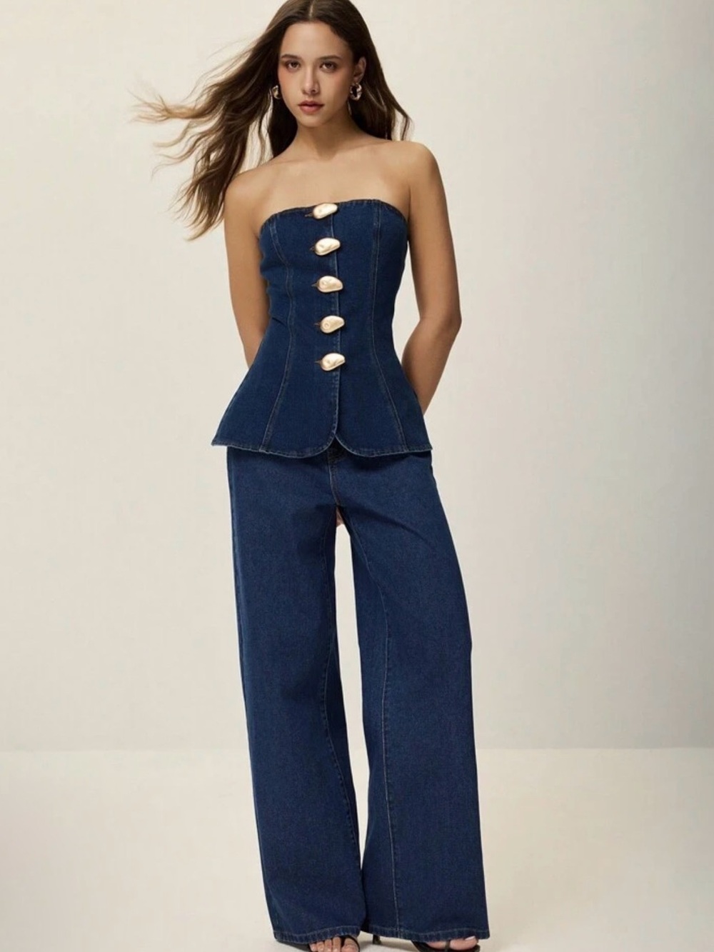 Dark Denim top with Unique Amber Buttons